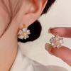 Twin Lotus Moonlight Double-Sided Cat's Eye Earrings: Elegant, Sweet Floral Ear Cuffs for Women.
