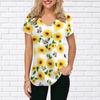 Женские топы с v-образным вырезом и коротким рукавом с принтом подсолнечника и хризантемы, свободная футболка, повседневная блузка