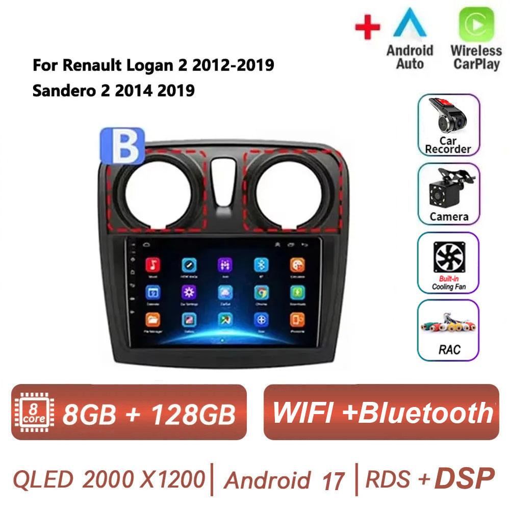 Android 17 pour Renault Logan 2 2012 - 2022 Sandero 2 2013 - 2022 GPS 4G Autoradio Navigation Lecteur multimédia vidéo Stéréo BT