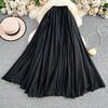 Dimanaf 2025 Summer Solid Women New Skirts Elastic Elegant White Pleated Skirts Lace High Waist