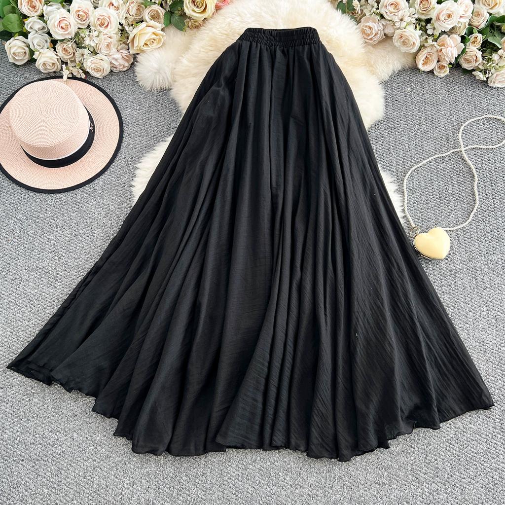 Dimanaf 2025 Summer Solid Women New Skirts Elastic Elegant White Pleated Skirts Lace High Waist