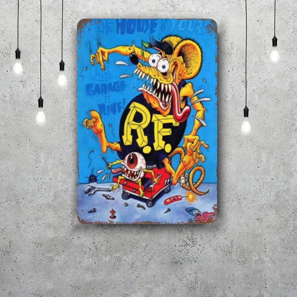 rat fink Vintage Metal Tin Signs Posters Decor Retro Metal Plaque Wall Art Decor for Garage Bar