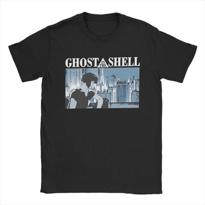 Мужские футболки Ghost In The Shell Аниме Одежда из чистого хлопка Повседневная футболка с коротким рукавом и круглым вырезом Футболка больших размеров