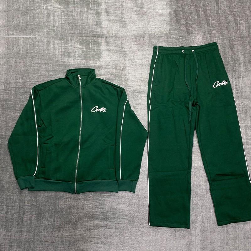 Corteiz Printed Stand Collar Zip-Up Tracksuit Mens Casual Fleece Sportwear Youth Streetwear