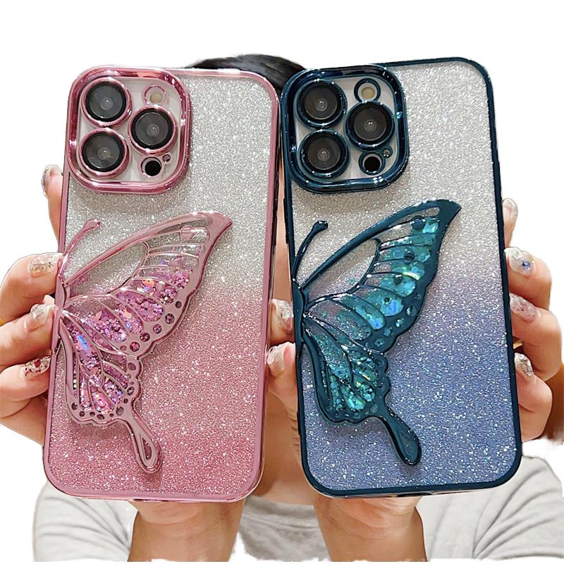 Glitter Butterfly Color Mobile Cell Phone Carrying Cases Tpu Protective Phone Cover for iphone 16 15 14 13 12 11 Pro Max