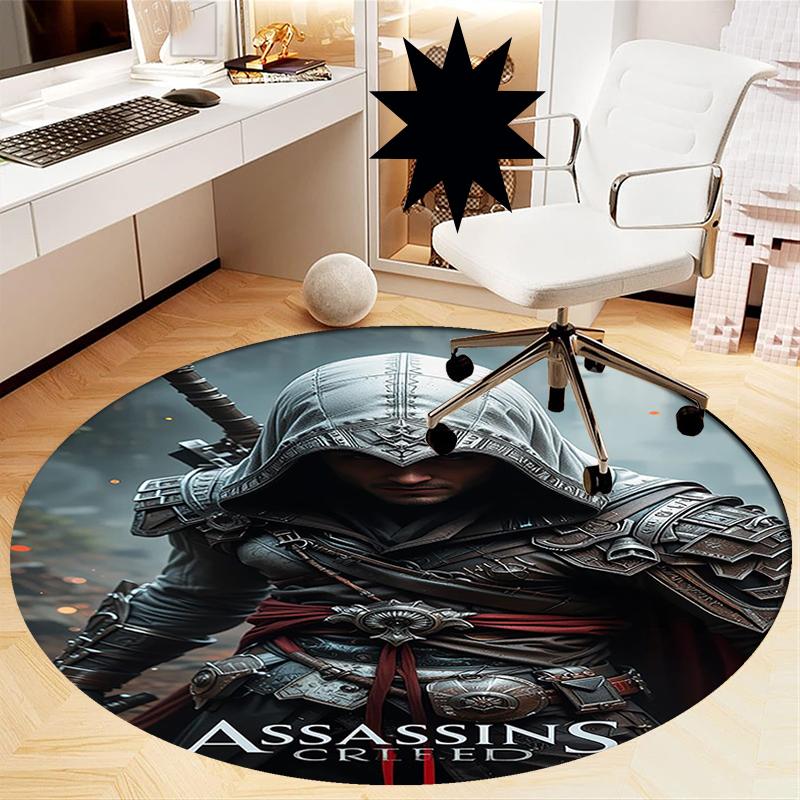 Круглый ковер с принтом Assassin's Creed, коврик под стул, ковер для зоны, коврики для прихожей, для офисного кресла, гостиной, спальни, кухни.