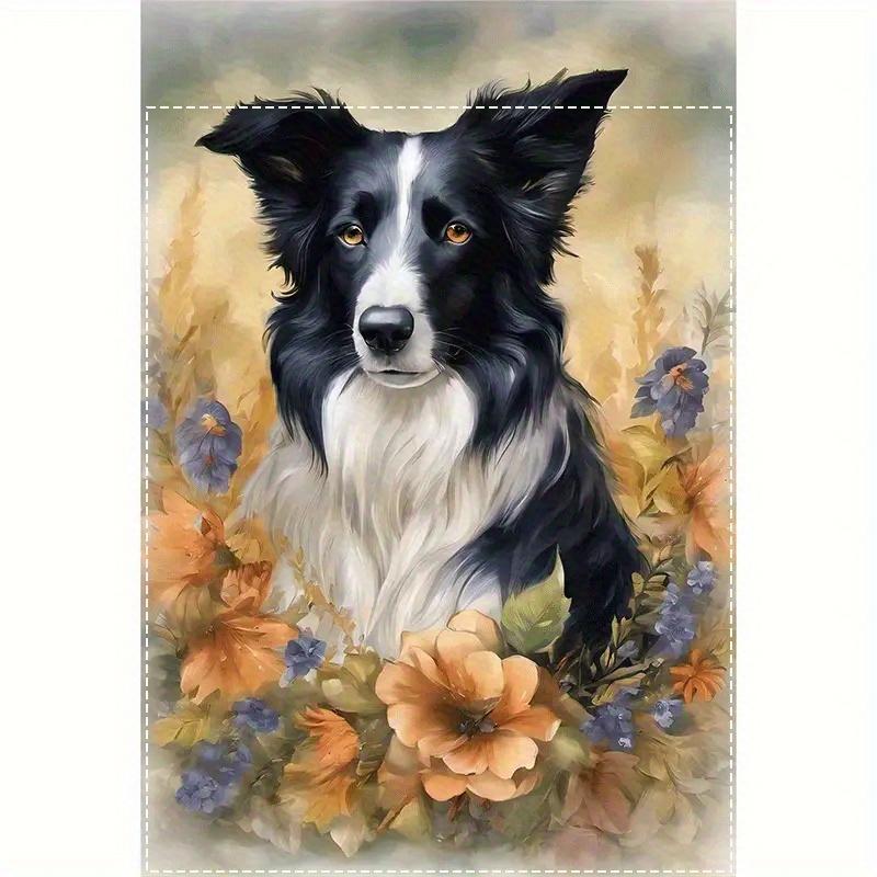 Border Collie Welcome Garden Flag - Double-Sided, Burlap-Like Linen Blend, Vibrant Floral Design, Ideal for Outdoor Lawn & Yard Decor, , Yard Decorati