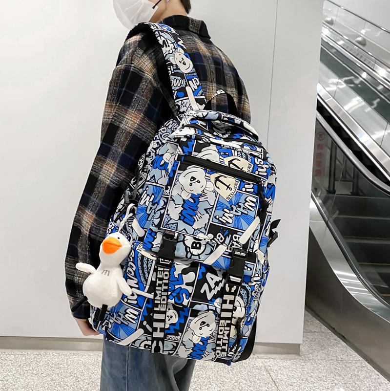 Middle School Student Schoolbag Women Cartoon Print Backpack Men Large Capacity Backpack