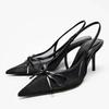 Fashion Higher Quality Mesh Bow Tie Designer Brand Sandals Women Sexy Pointed Toe Back Strap Thin High Heels Elegant Comfort Office Shoe
