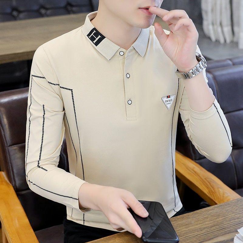 Мужская футболка-поло с длинным рукавом из чистого хлопка, футболка с воротником, модная футболка на весну-осень, красивая футболка-топ