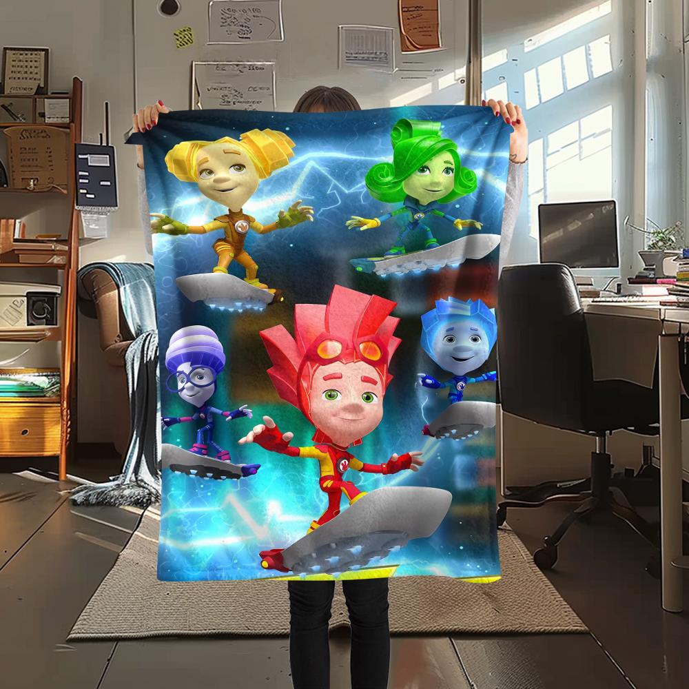 1 шт. Фланелевое одеяло с принтом Фиксиков, Высокое качество, Комфортное для всех сезонов, Декор для дома, Тепло и уют, Идеально для подарков