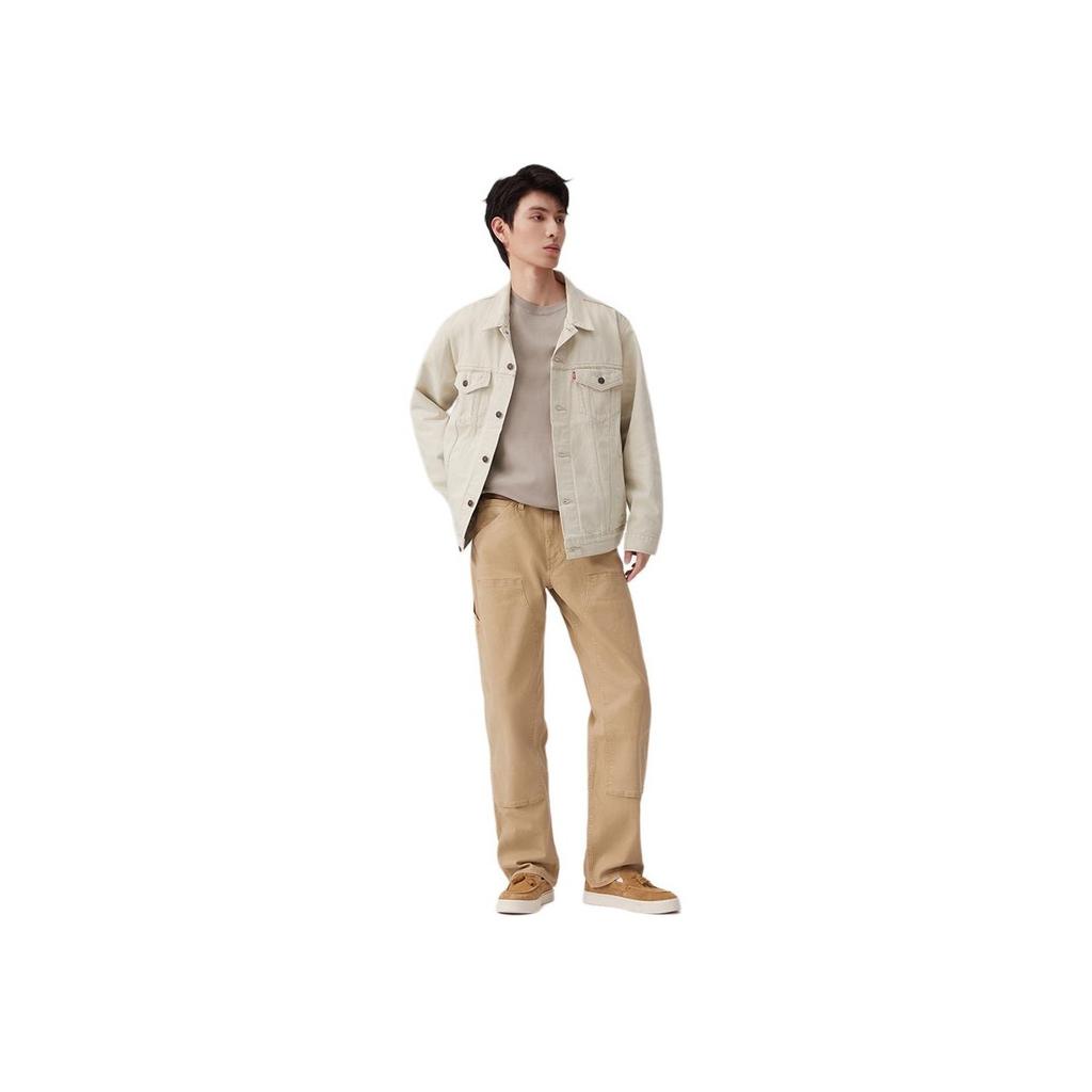 Levis Однотонная Простая Удобная Лацкан Свободный Крой Длинный Рукав Джинсовая Куртка Мужские куртки Белая A5782-0028