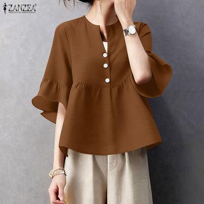 Женская повседневная летняя свободная блузка с круглым вырезом и коротким рукавом