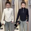 Женская базовая футболка с высоким воротником на молнии, утолщенная, для осени и зимы, облегающий и универсальный дизайн, топ, футболка с длинным рукавом для поездок