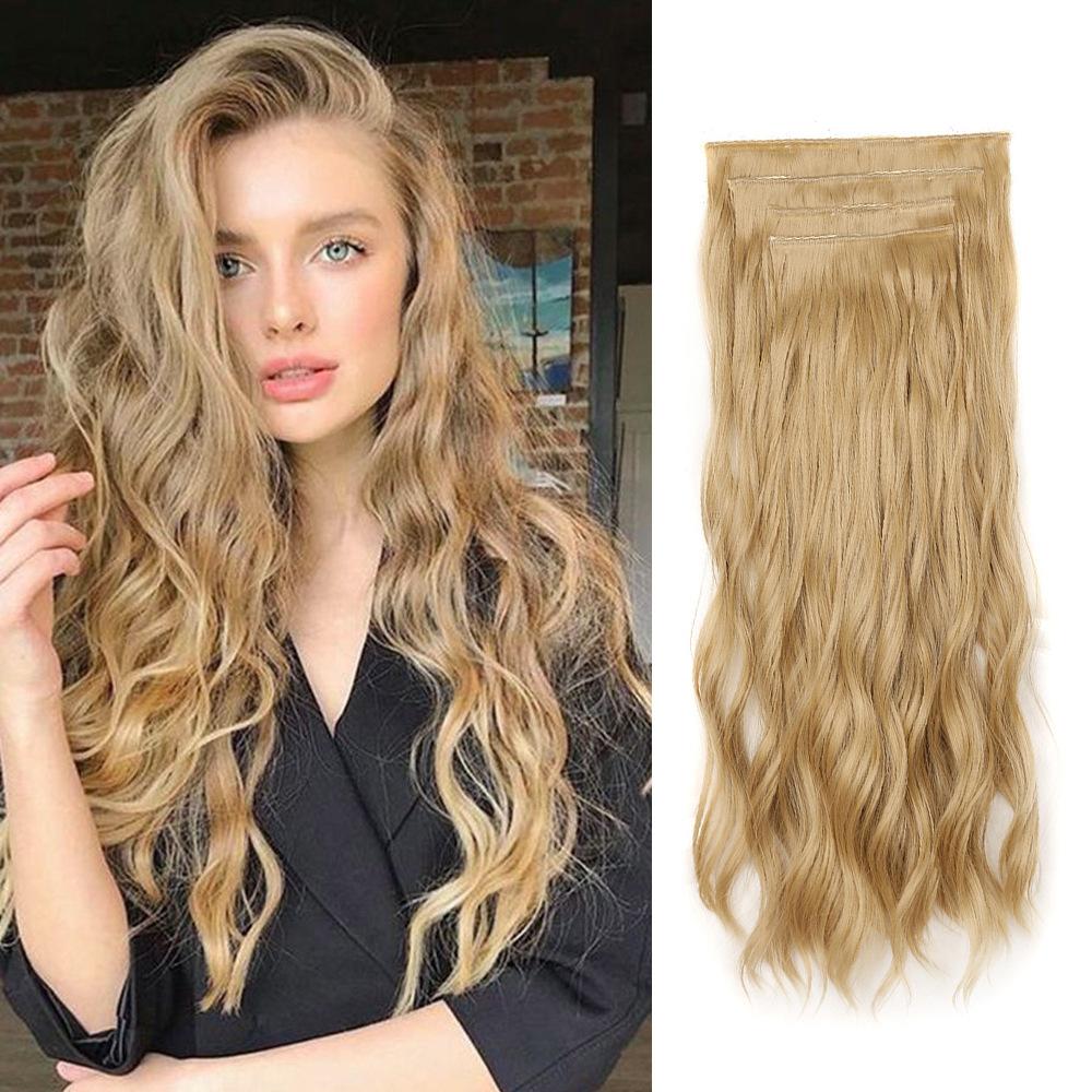 Женский парик синтетический набор из четырех частей на заколках, волосы с эффектом водной ряби, кудрявые, накладка для замены волос