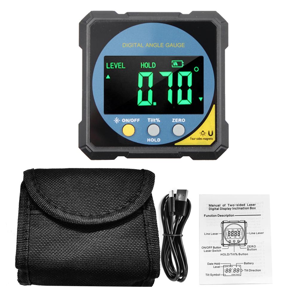 Двусторонний лазерный цифровой транспортир, магнитный инклинометр, угол 4 x 90 градусов, 2 режима, коробка уровня