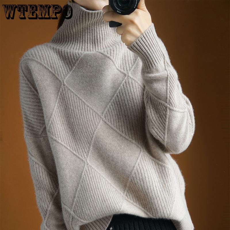 Wool Sweater Winter Women Thickened Turtleneck Pullover Sweater Solid Color Fashion Inner Knitted Bottoming Shirt