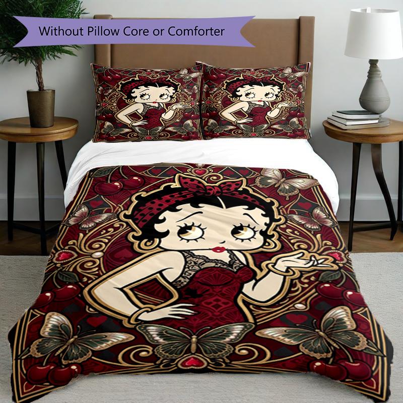 3pcs Duvet Cover Set (1*Duvet Cover + 2*Pillowcase, Without Core), Betty Boop Print Bedding Set, Bedroom Decor, All‑Season, Birthday Gift