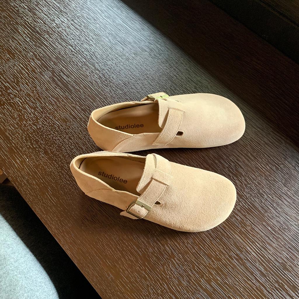 Sheepskin Version~ Genuine Leather Can Be Stepped On with One Pedal, Heel Buckle Straps, Single Shoes, Lazy Birken Women's Shoes, Boken Loafers, S