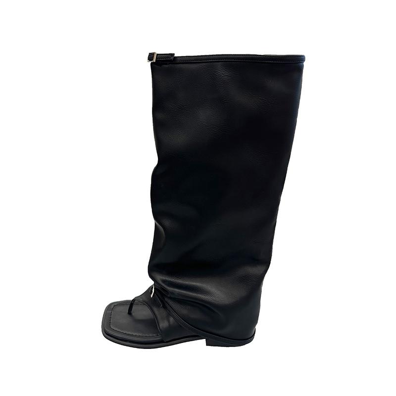 Весенне-осенние сандалии с клипсой для пальцев, летняя модная тенденция, плоская подошва, ботинки с широким голенищем, повседневное платье, уличный стиль, обувь