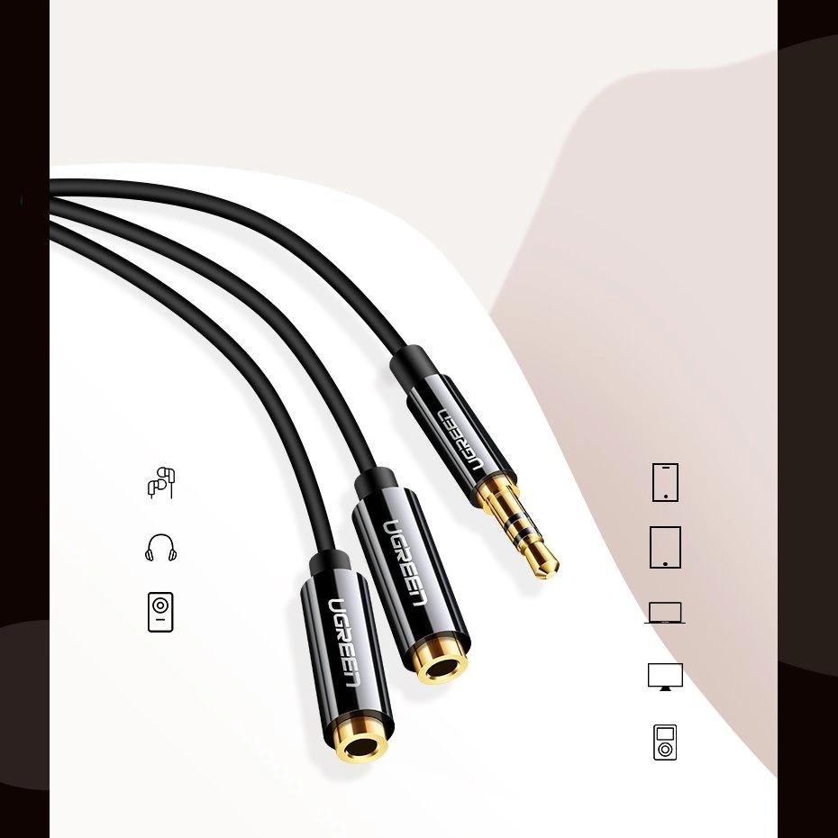 Ugreen Cable Headphone Splitter 3.5 Mm Mini Jack Aux 25Cm Black (20816)