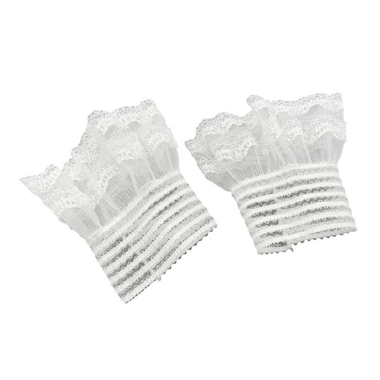 1 пара белых кружевных манжет, комплект аксессуаров для костюма, кружевная сетка, расклешенные рукава, съемные манжеты, плиссированные накладные манжеты со складками