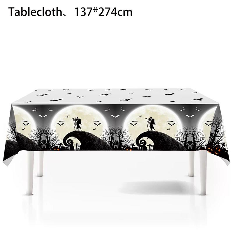 Halloween Fright Night Tablecloth: Pumpkin Ghost Castle Design, Disposable PE Material