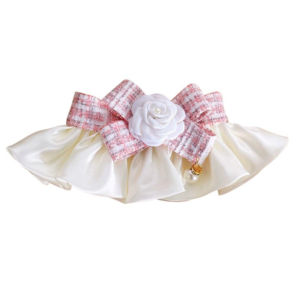 Fashion Dog Saliva Towel Cat Necklace Pearl Collar Dog Neckerchief Puppy String Bib Lace Bowknot