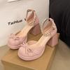 French Sandals Spring 2025 New Popular New Chinese Bow High Heels Temperament Leather Shoes Fairy Single Shoes Woman