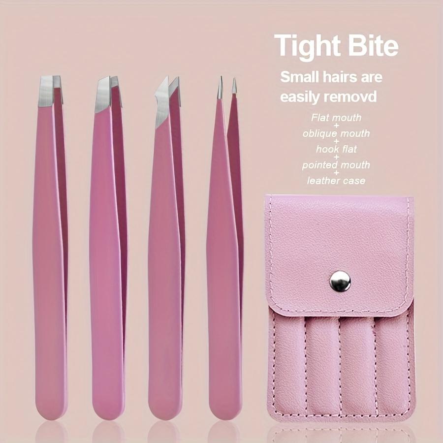 4pcs Stainless Steel Eyebrow Tweezers Purple Set Makeup Tools for Eyelash Removal Durable and Rust-Proof and Easy To Clean Suita