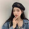 Korean Keep Warm Autumn Winter Girls Women Caps Love Heart Leather Buckle Beret Painter Hat