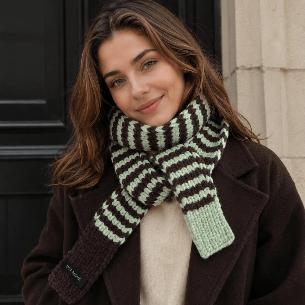 Neck Protection Winter Warm Scarf Striped Pattern Neck Scarf Vintage Knitted Long Scarf Winter