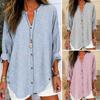 Women Casual Shirt Breasted Loose Print Sleeve Vertical Striped V-neck Long Shirt Single Fit Shirt