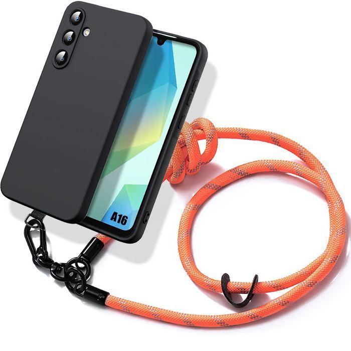 Case for Samsung Galaxy A16 5G/4G - Black Silicone Anti-Scratch with Removable Orange Lanyard
