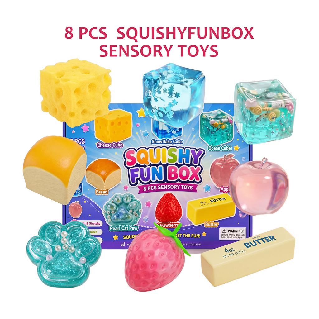 8Pack Maltose Squishy Fidget Toy Set Soft Texture Bouncy Stress Relief
