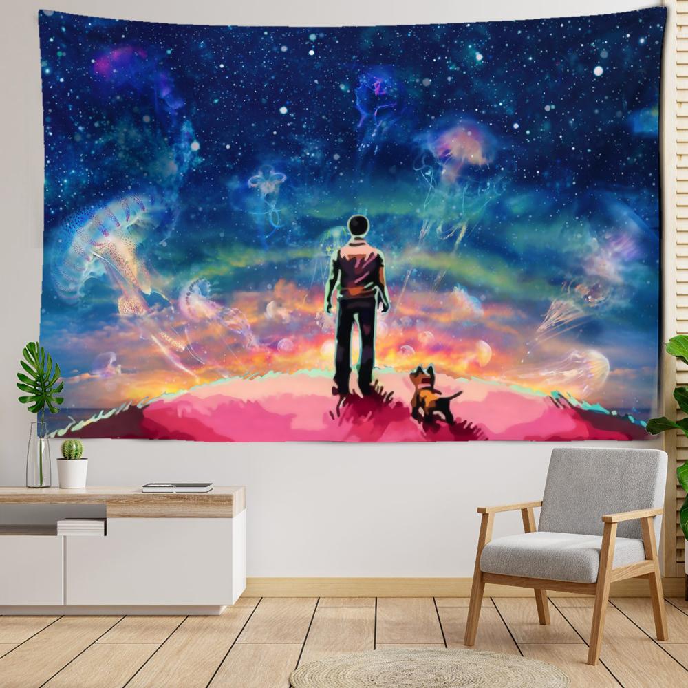 Мультфильм Звездное Небо Назад Тень Гобелен Настенный Висячий Таинственное Искусство Хиппи Тапиз Абстрактная Эстетика Комната Домашний Декор