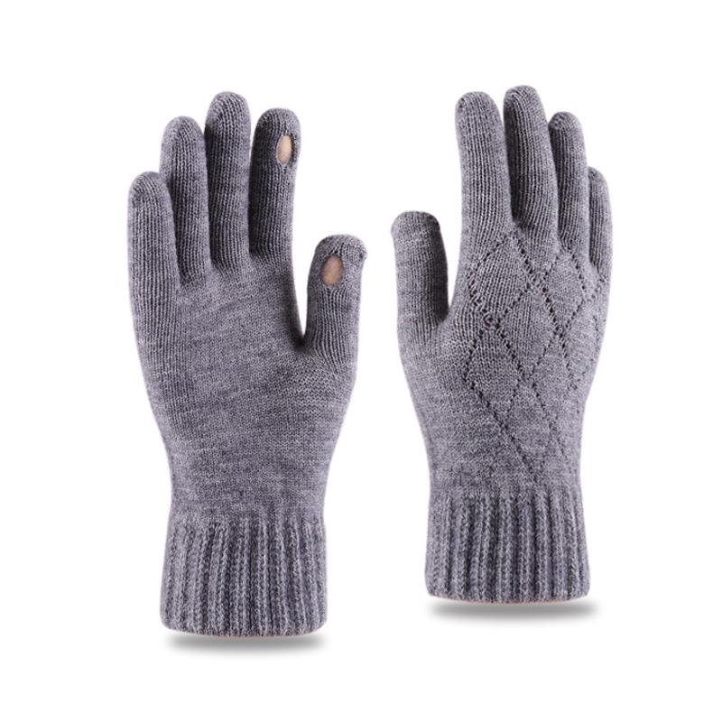 Gloves Men's Autumn and Winter Warm Cycling Thickened Knitted Wool Cold-proof Outdoor Riding Velvet Gloves