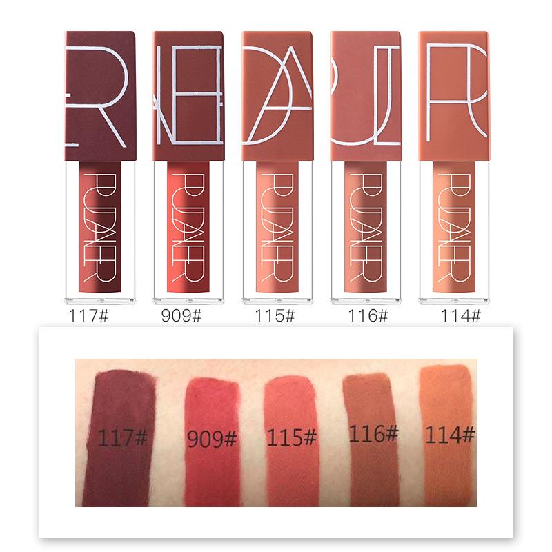 Pudaier Lip Gloss Matte Matte Velvet Liquid Lipstick с антипригарным покрытием, глазурь для губ, пятицветный набор