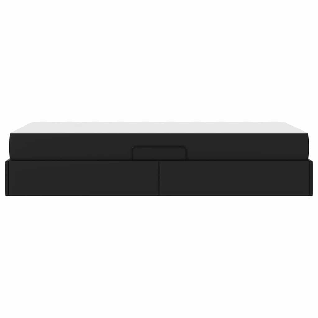 Storage Bed with Mattress 2 pcs Black Leather