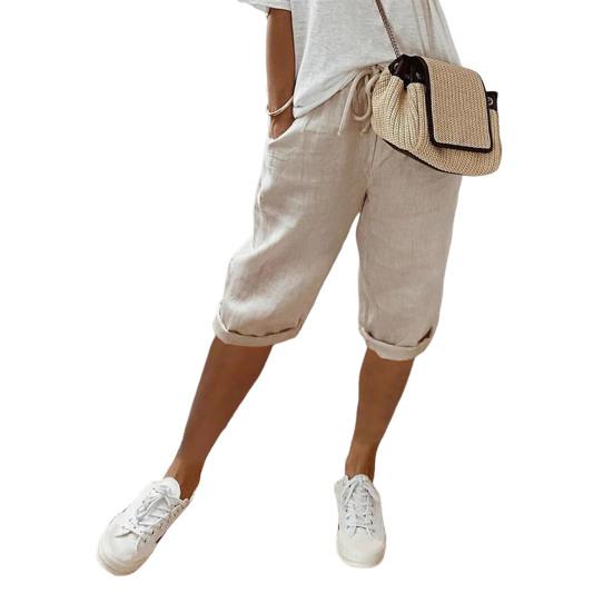 Женские брюки, свободные, с эластичной резинкой на талии, повседневные, однотонные, с карманами, длиной до колена, для повседневной носки, для спорта и пляжа