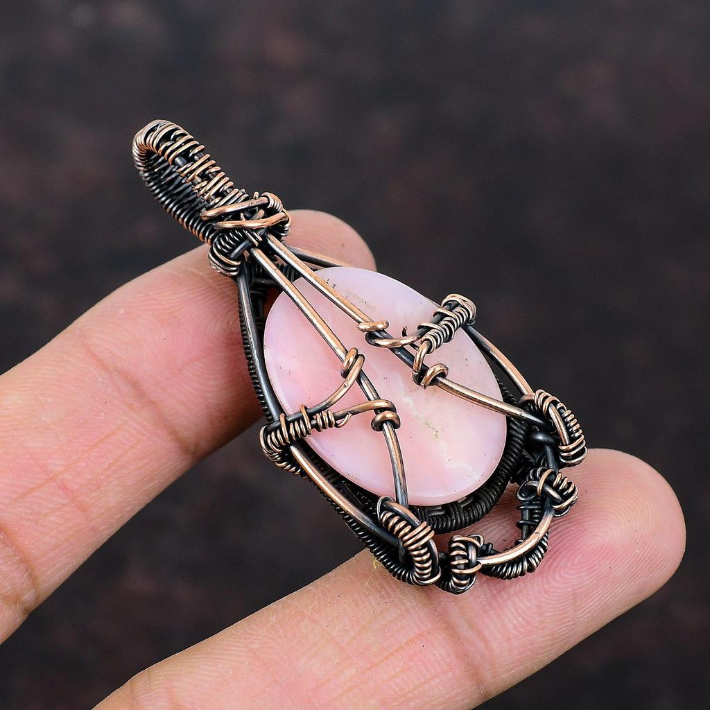 Pink Opal Pendant Copper Wire Wrapped Pendant Handmade Jewelry Wonderful Gemstone Pendant Copper Wire Wrap Jewelry Unique Pendant For Gift