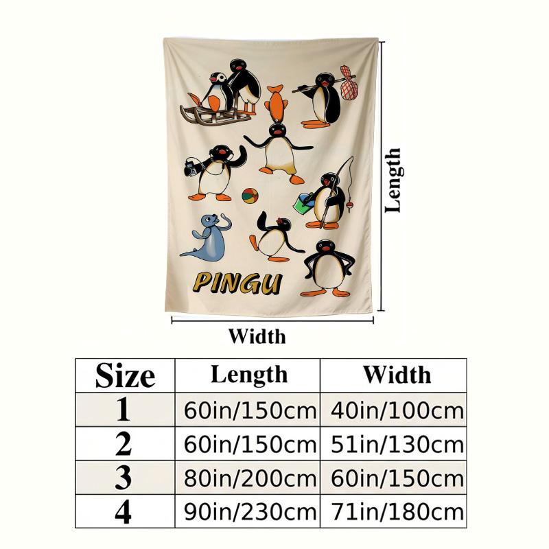 Pingu Wall Tapestry Aesthetic Wall Hanging Printed Fabric Blanket Decorative Tapestries For Bedroom Living Room Home Decor