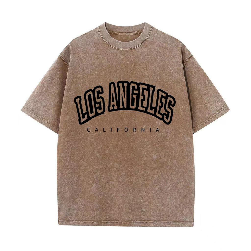 Ретро стираные винтажные женские хлопковые стираные футболки модные с круглым вырезом и коротким рукавом Лос-Анджелес США с принтом топы