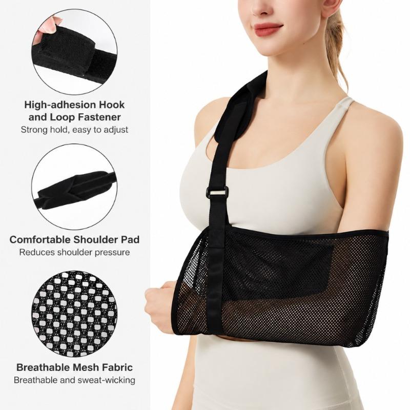 Adjustable Mesh Arm Sling with Thick Pressure-Relief Shoulder Pads, Sweat-Absorbent Lightweight Full-Cover Arm Stabilizer