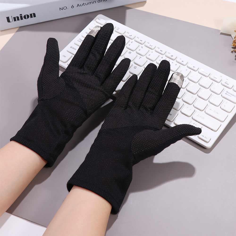 Cotton Five Fingers Gloves Summer Sunscreen Gloves Solid Color Outdoor Mittens Women Driving Gloves