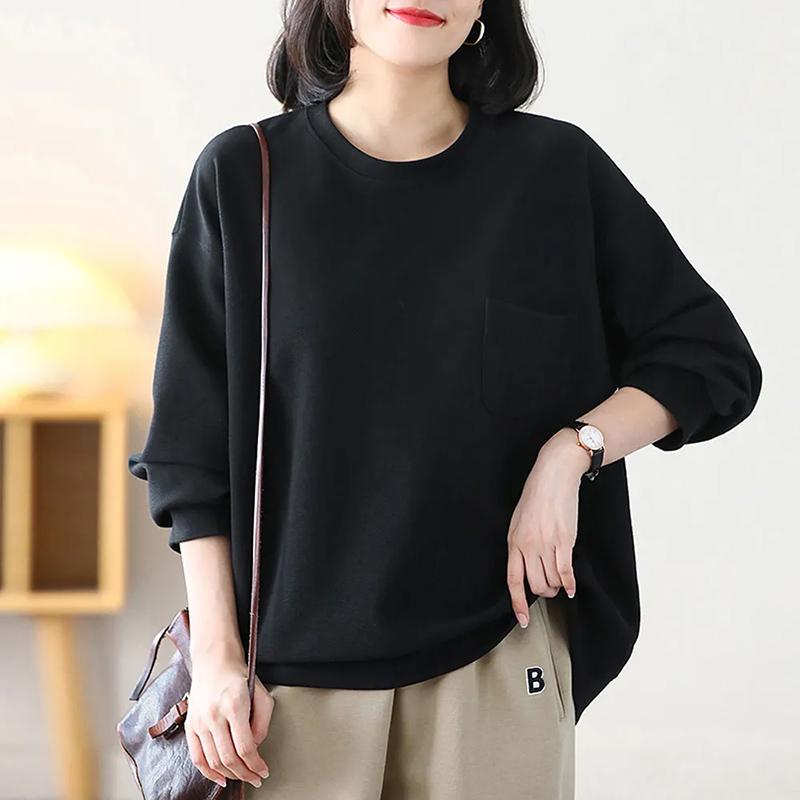 Толстовка для женщин из хлопка, свободная, большого размера, утолщенная, удобная, с круглым вырезом, повседневная, свитшот