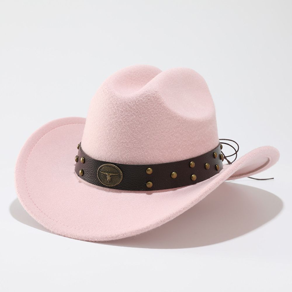 Wide Brim Western Cowboy Hat Bull Head Rivet Faux Suede Hat Sun Protection Hat  For Men Women