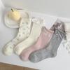 Ladies Spring and Summer Thin Literary Small Flowers Sweet Bow Boneless Curled Rim In The Tube Stack Socks
