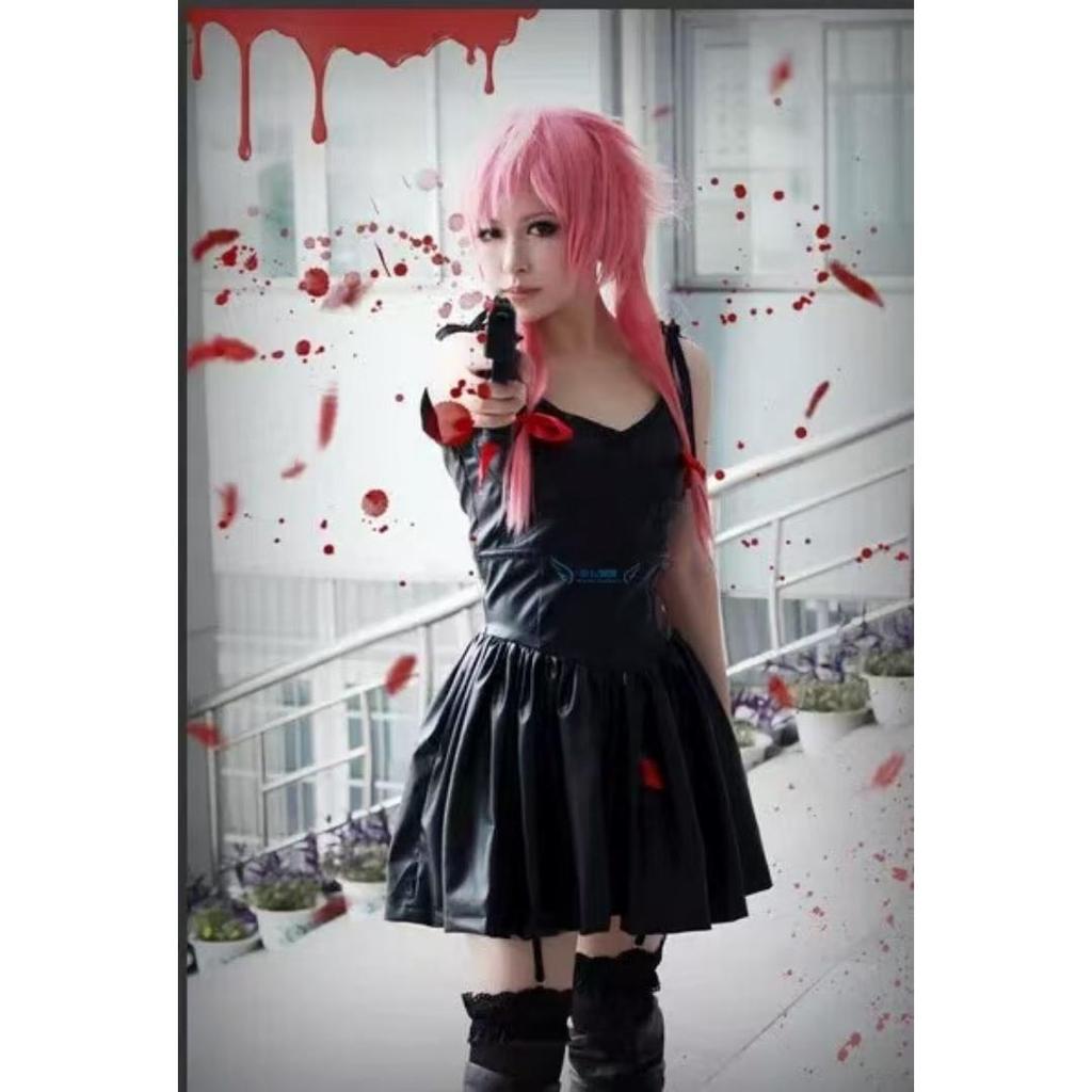 Gasai Yuno Косплей Аниме Дневник будущего Gasai Yuno Mirai Nikki Косплей Костюм Школьная форма Бант Короткая юбка Парик Костюмы на Хэллоуин