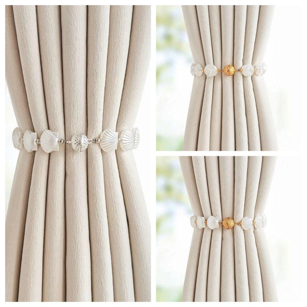 2Pcs Rose Flower Shape Curtain Tieback Shell Shape Magnetic Buckle Window Curtain Buckles Gold Silver Curtain Rope Holders